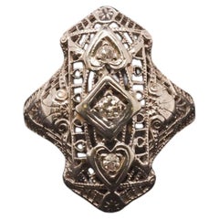 Art Deco 18K White Gold Diamond Shield Ring