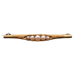 Circa 1875 Victorian Lingerie Pin with Seed Pearls in 18K Gold