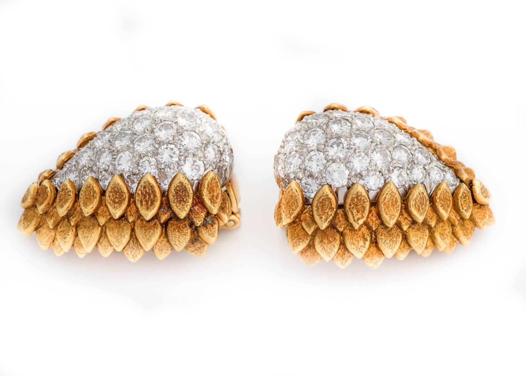 1970s David Webb Diamond and 18 Karat Gold Earrings 1
