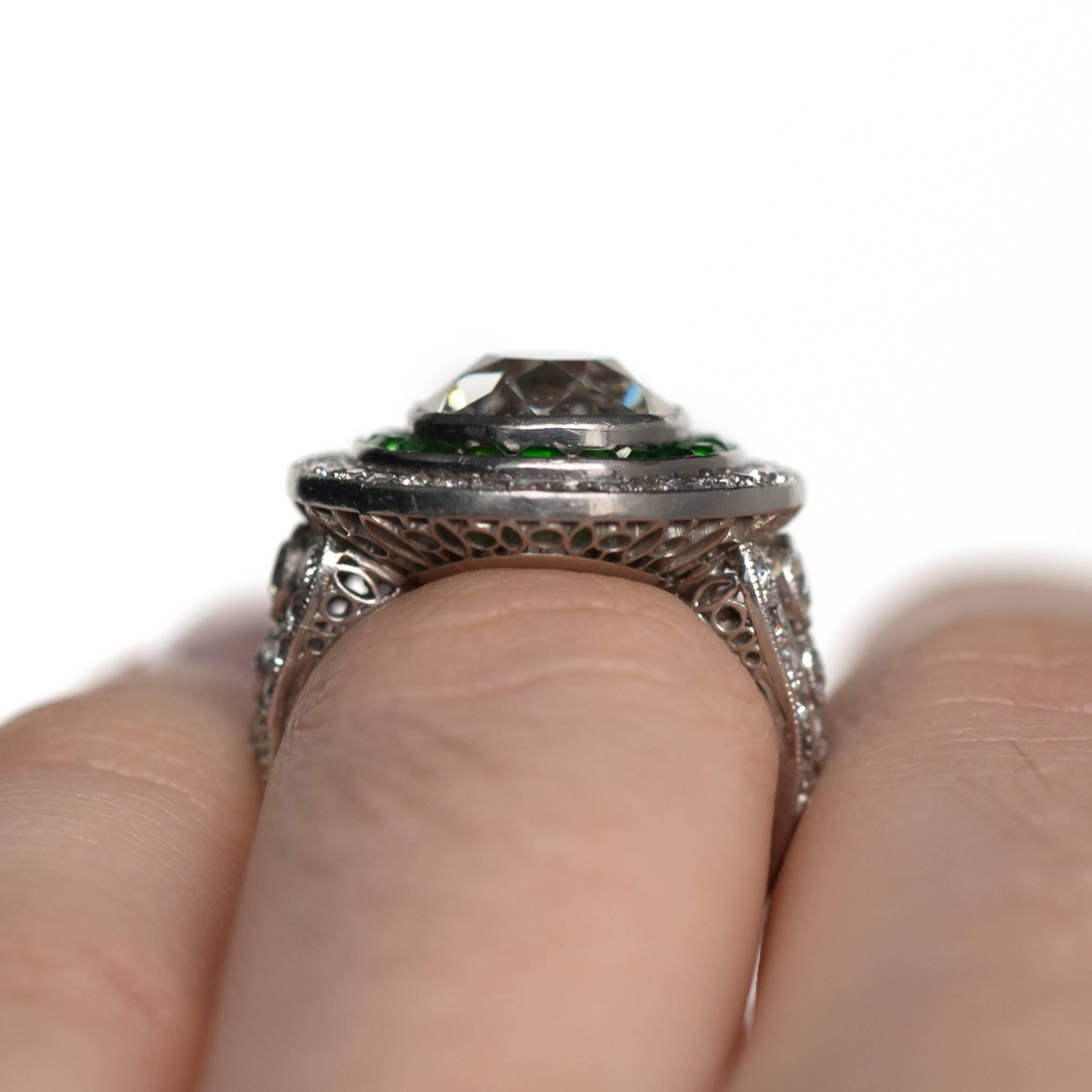 1915 Art Deco 4.05 Carat Cushion Cut Diamond Platinum Engagement Ring In Excellent Condition In Atlanta, GA