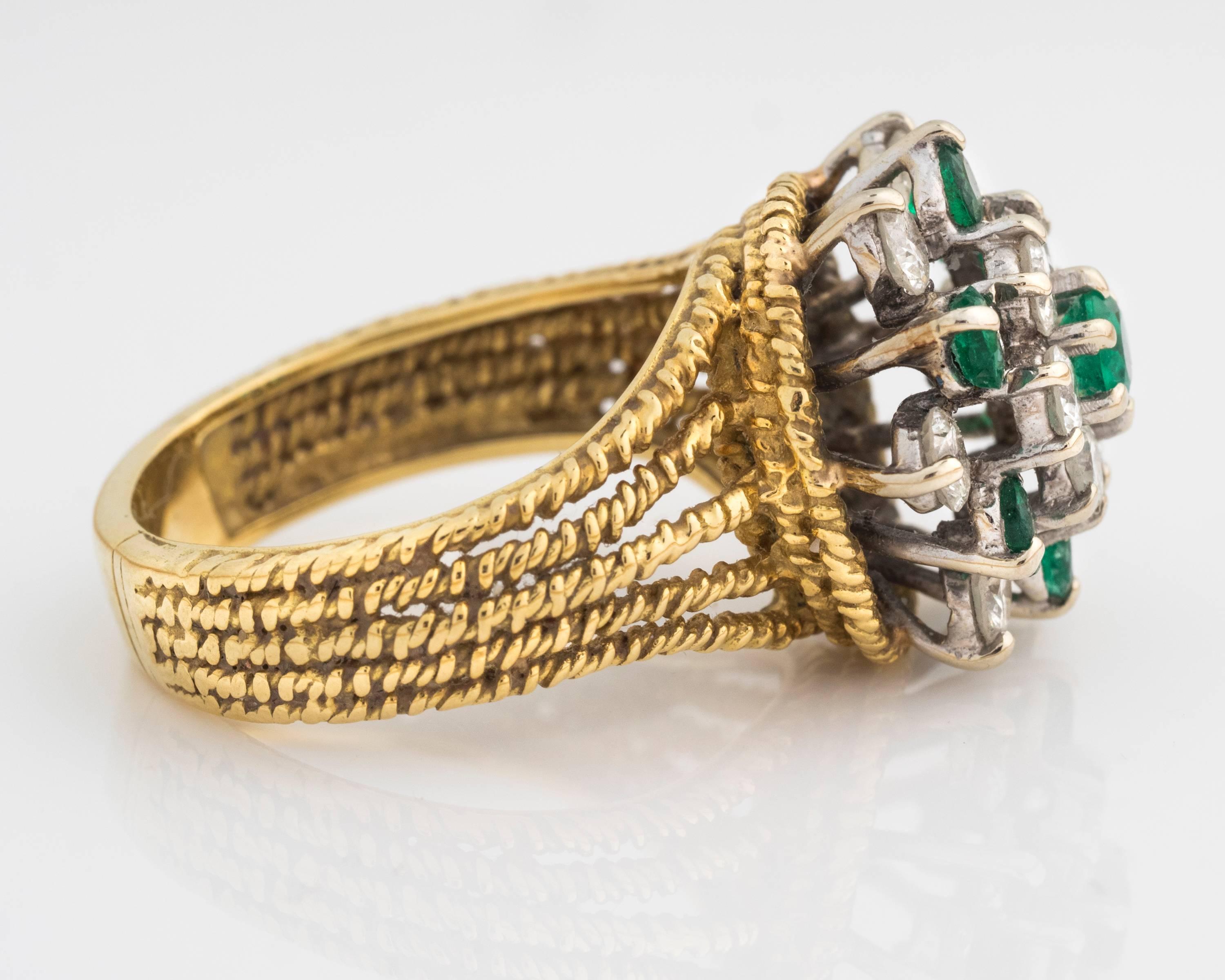 Modern Hammerman Brothers 3 Carat Emerald and Diamond Yellow Gold Ring For Sale