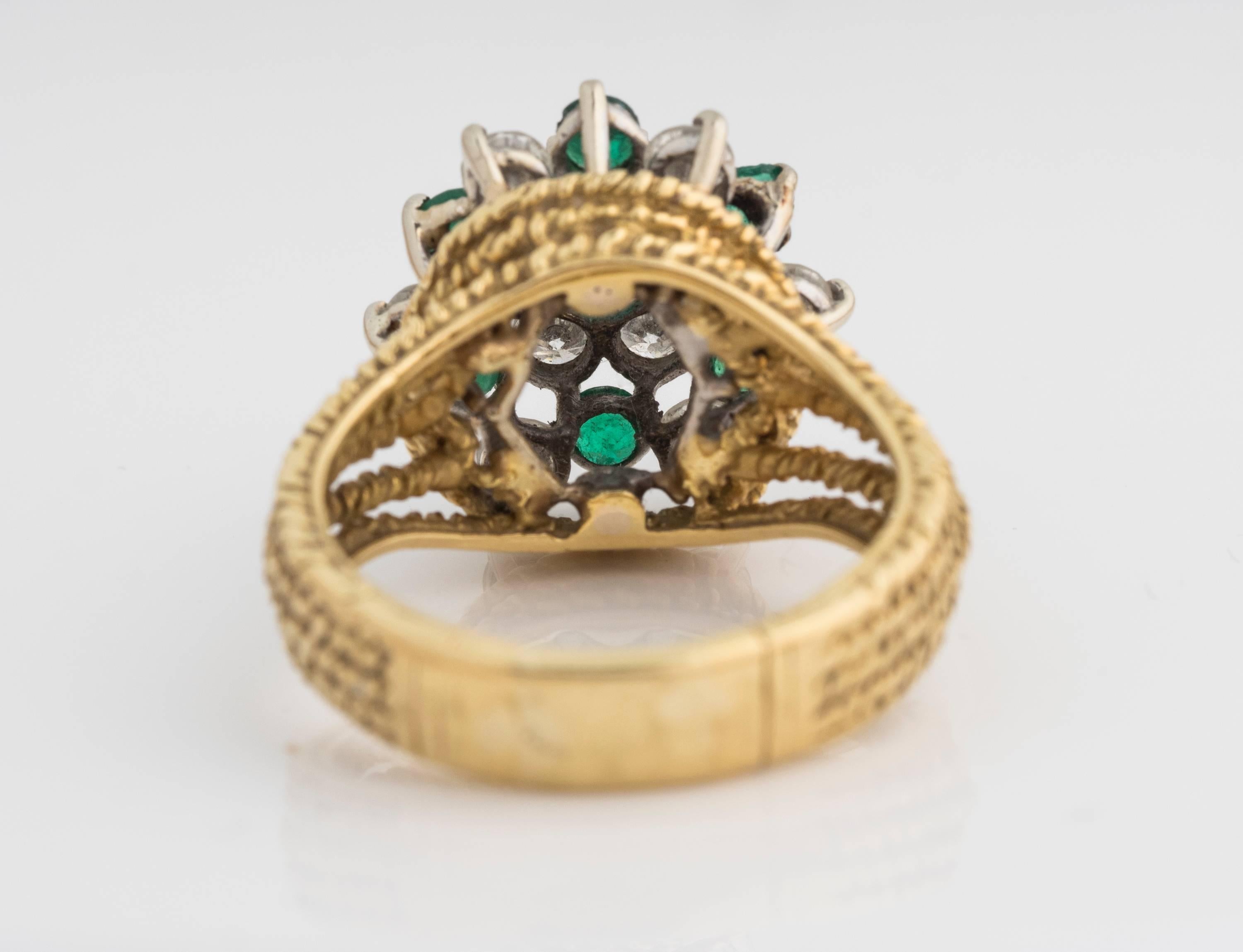 Hammerman Brothers Ornate Emerald and Diamond Yellow Gold Ring, 3 Carat In Excellent Condition For Sale In Atlanta, GA
