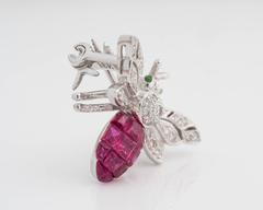 Modern Ruby Diamond Gold Bee Pin