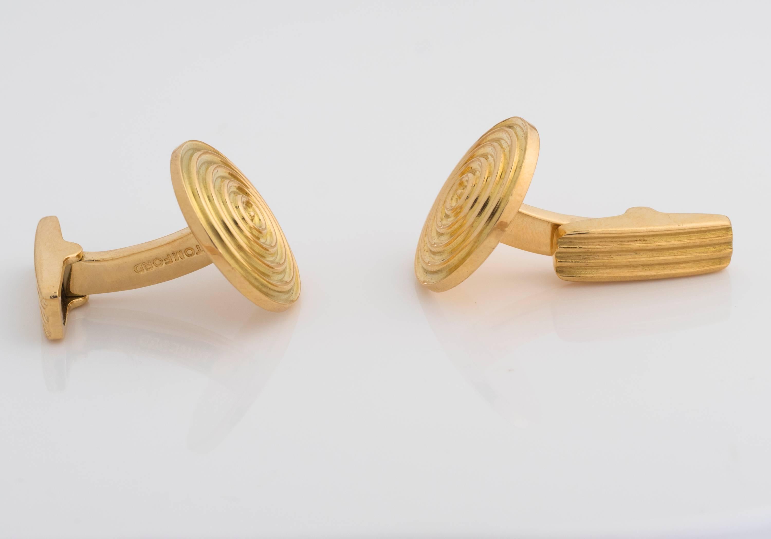Tom Ford Circle Solid 18kt Yellow Gold Cufflinks  2