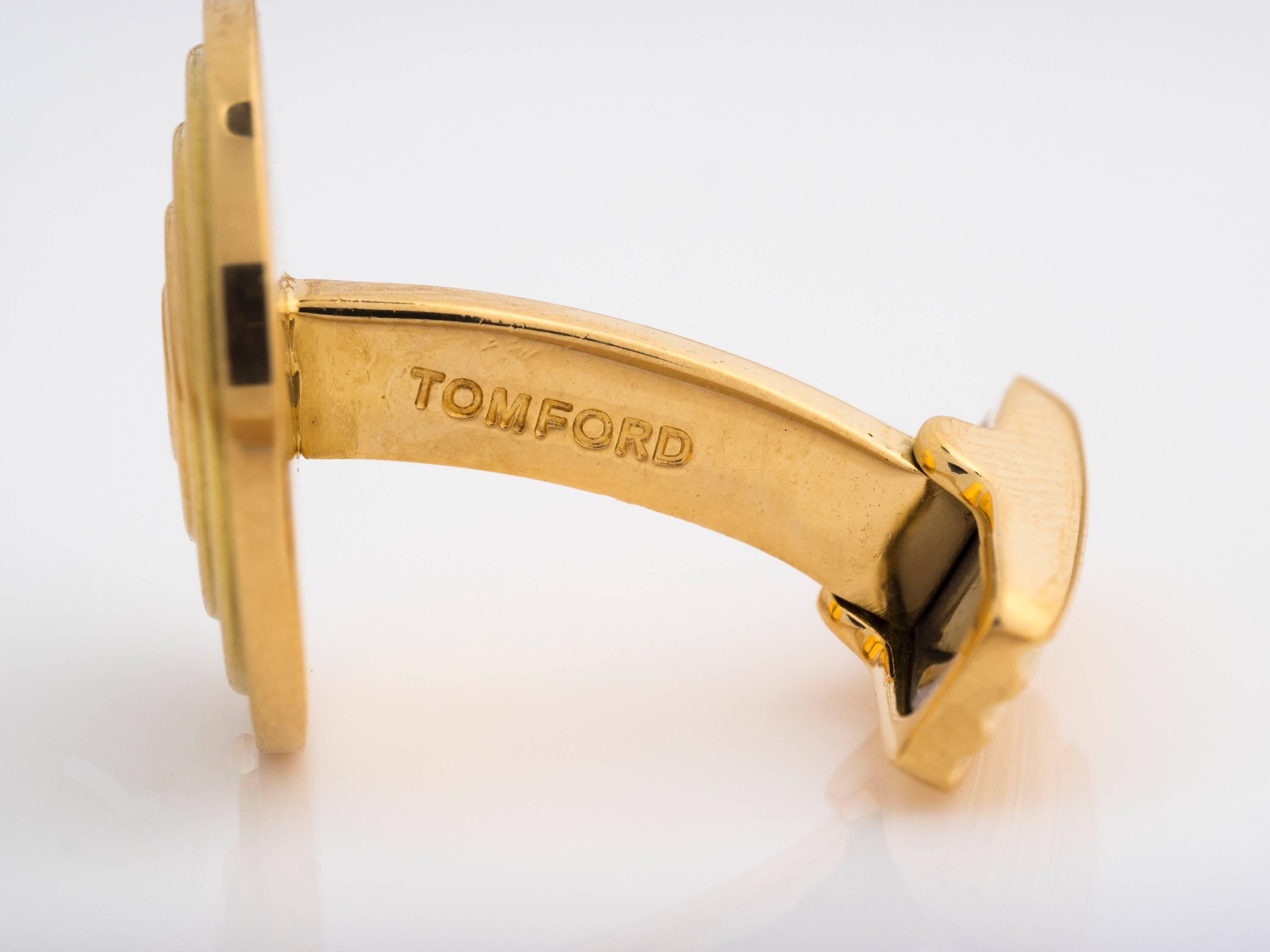 Tom Ford Circle Solid 18kt Yellow Gold Cufflinks  3