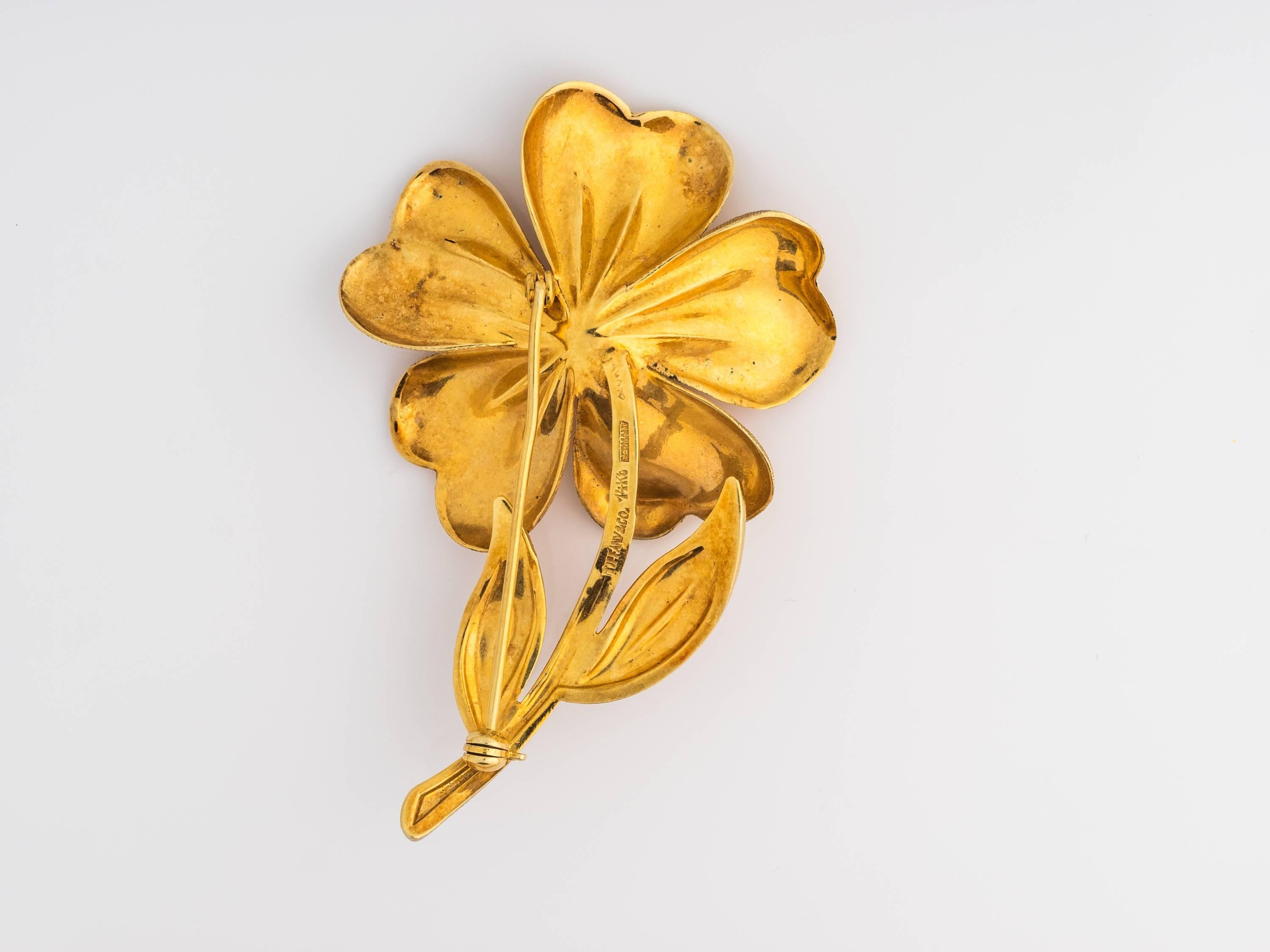 Modern 1960s Tiffany & Co. 18 Karat Gold Flower Brooch
