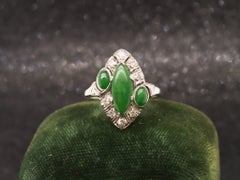 1940s Platinum Art Deco Jade and Diamond Ring - VHK#208