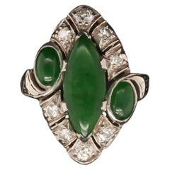 1940s Platinum Art Deco Jade and Diamond Ring - VHK#208
