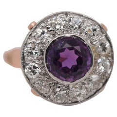 Edwardian 14k Rose Gold Amethyst and Diamond Halo Ring - VHK#221