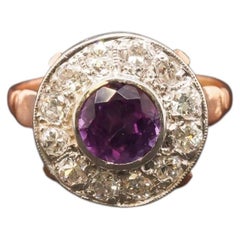 Edwardian 14k Rose Gold Amethyst and Diamond Halo Ring - VHK#221