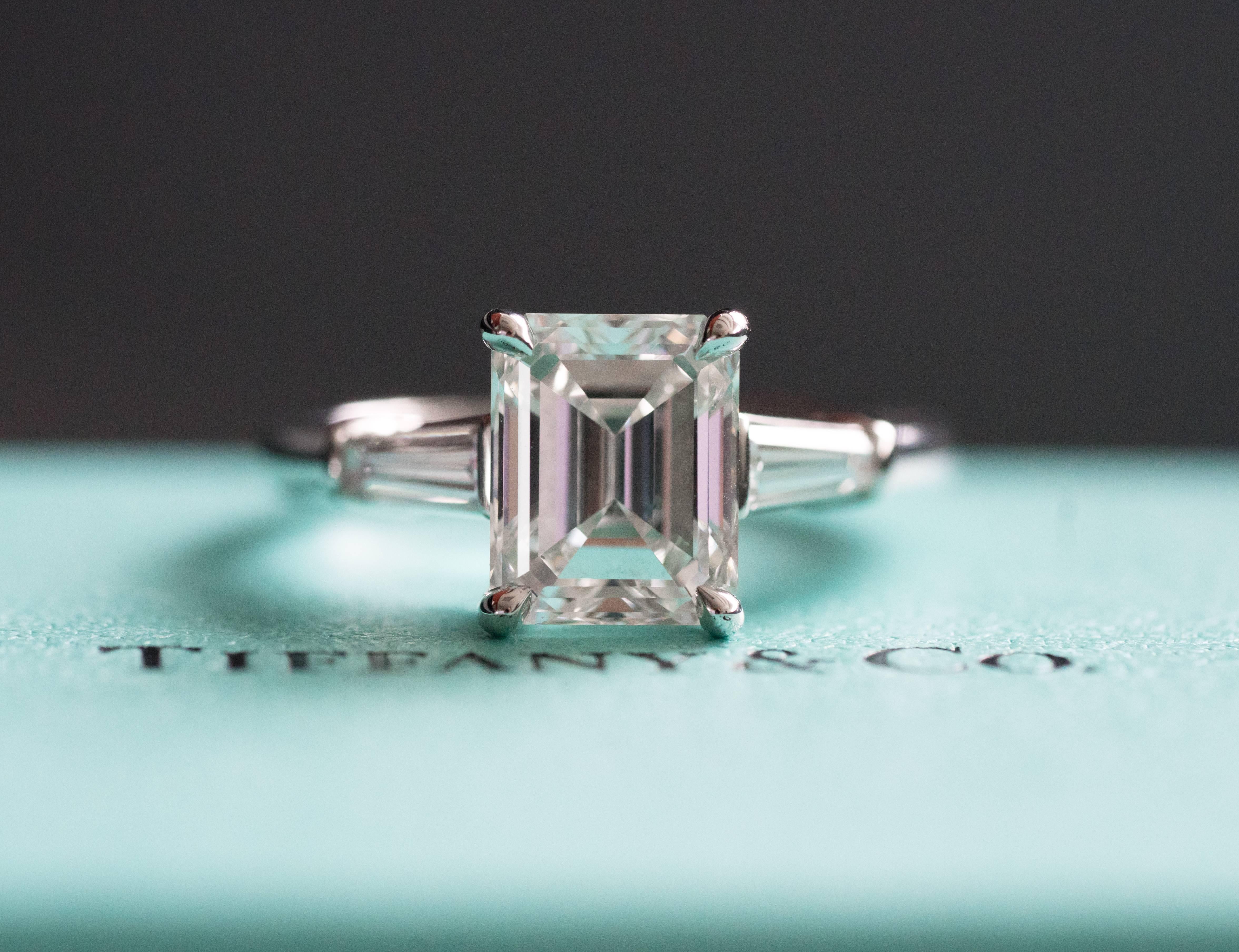 Tiffany & Co. 2.17cttw Emerald-Cut Diamond Platinum Engagement Ring  2