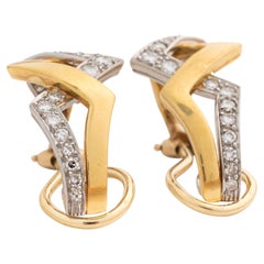 1950s 1 Carat Diamond, Platinum and 18 Karat Gold Zig-Zag Earrings
