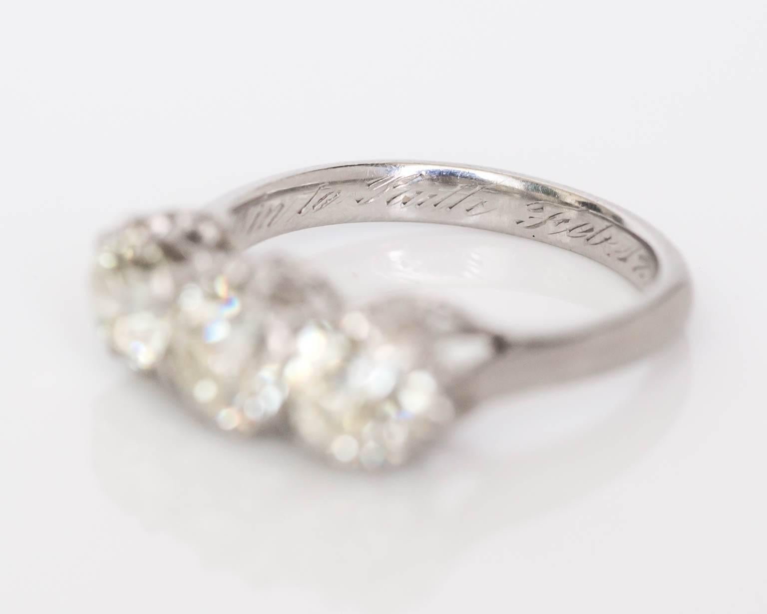 Circa 1913 Old European Cut Diamond Platinum 3 Stone Engagement Ring 2