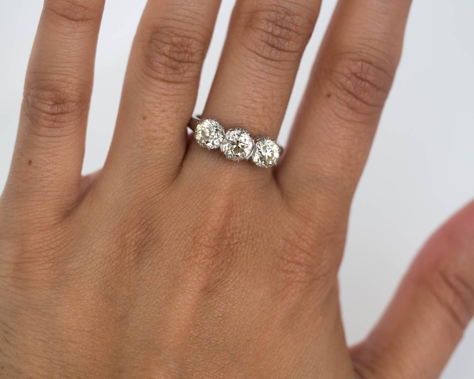 Circa 1913 Old European Cut Diamond Platinum 3 Stone Engagement Ring 1