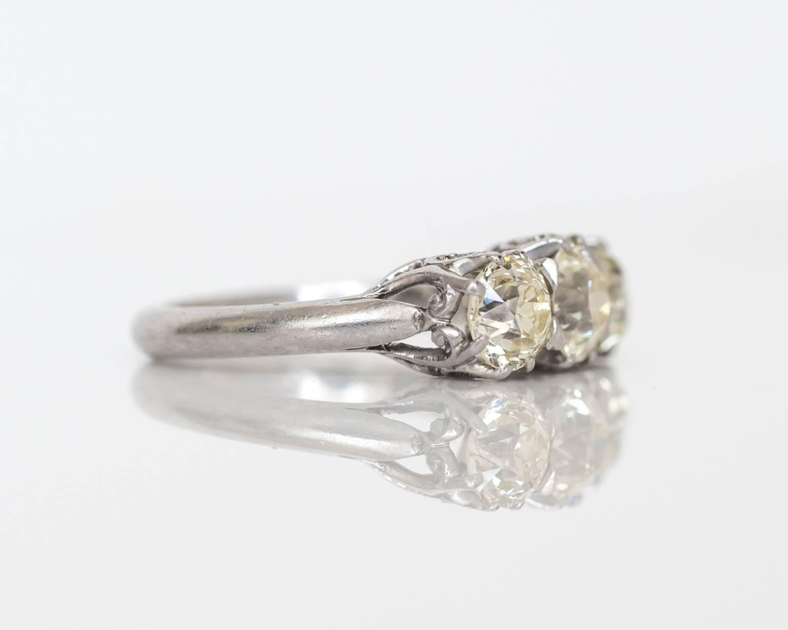 Circa 1913 Old European Cut Diamond Platinum 3 Stone Engagement Ring 4