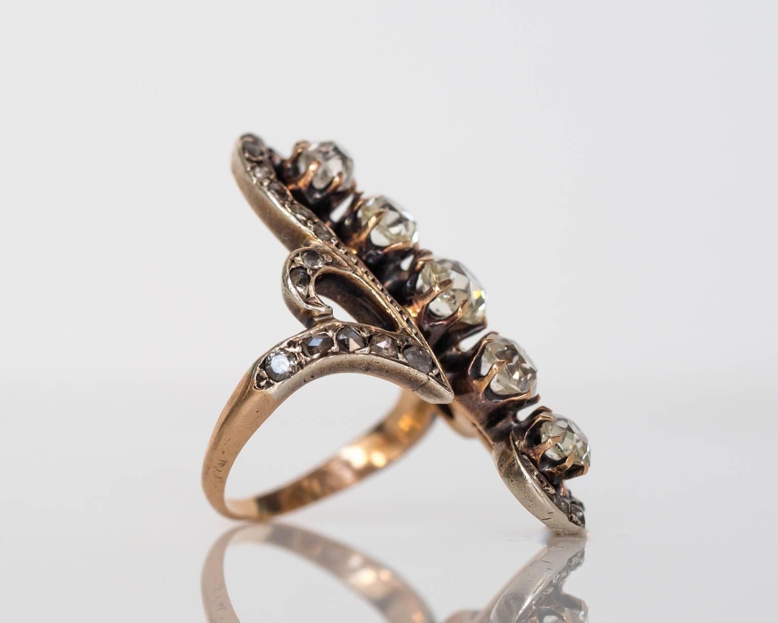 Edwardian Old Mine Cut Diamond Gold Engagement Ring In Good Condition In Atlanta, GA