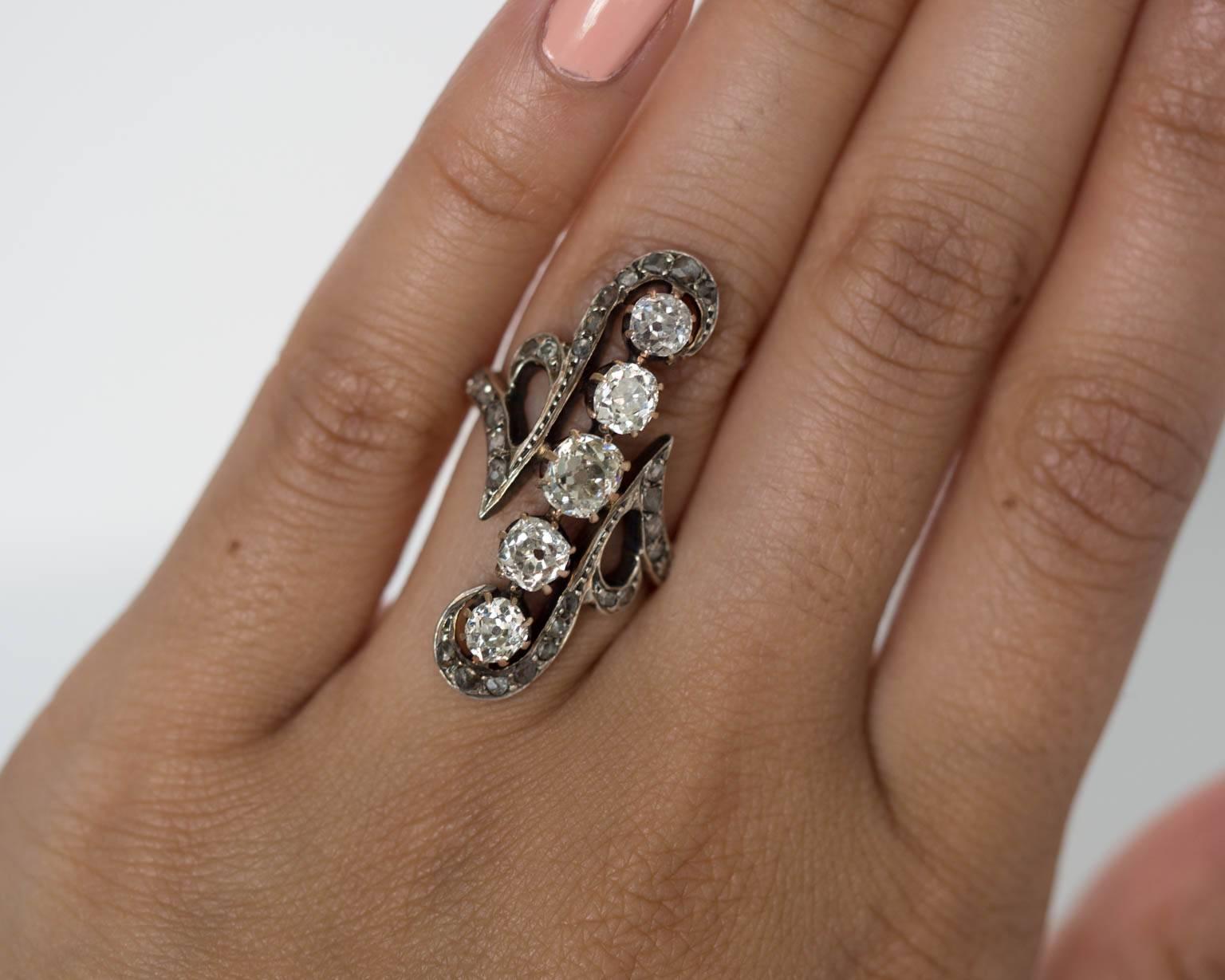 Women's Edwardian Old Mine Cut Diamond Gold Engagement Ring