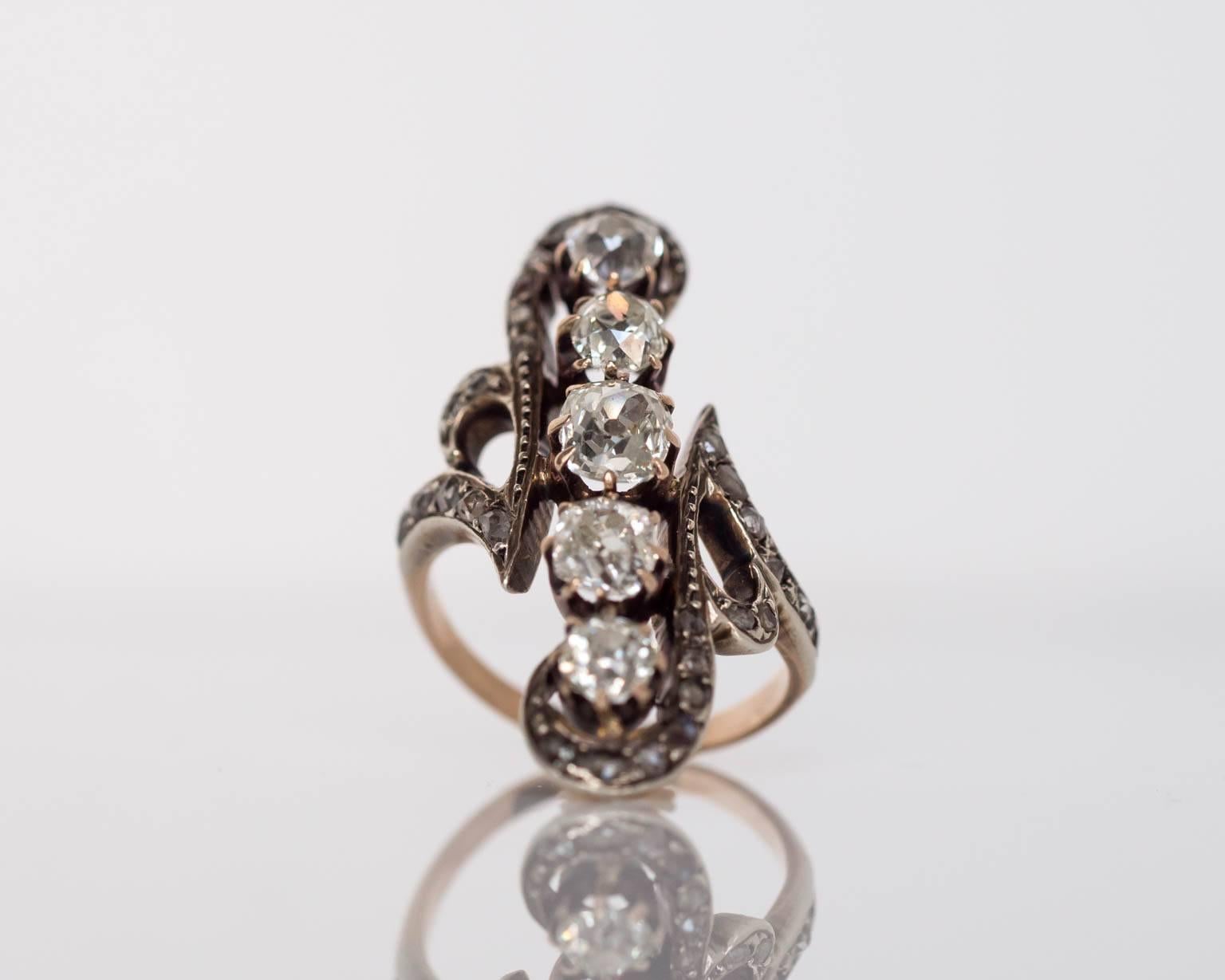 Edwardian Old Mine Cut Diamond Gold Engagement Ring 5