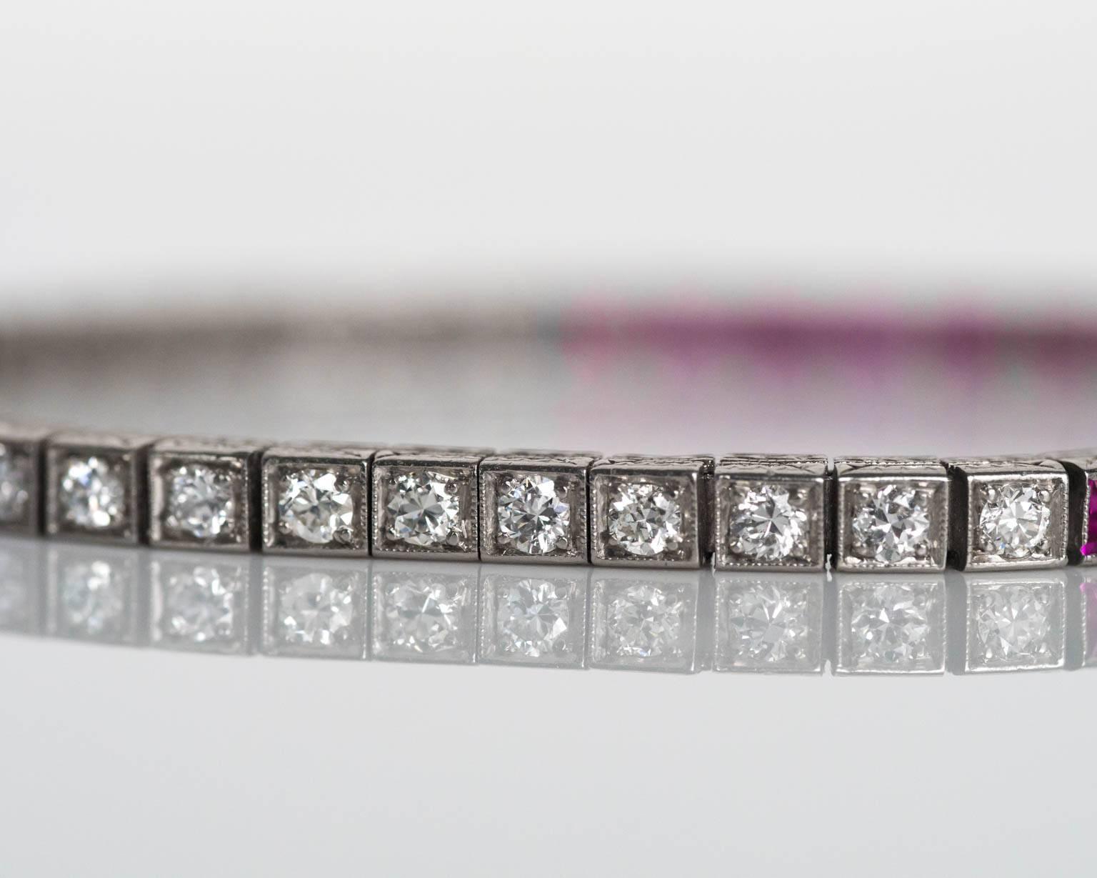 1920s Art Deco Ruby Diamond Platinum Bracelet In Excellent Condition In Atlanta, GA