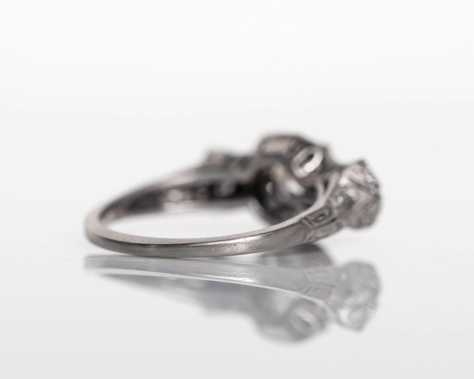 1920s Art Deco Emerald Diamond Platinum Engagement Ring 1