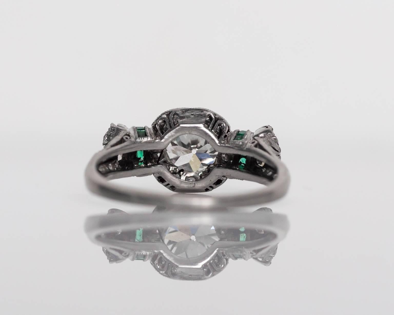 1920s Art Deco Emerald Diamond Platinum Engagement Ring 3