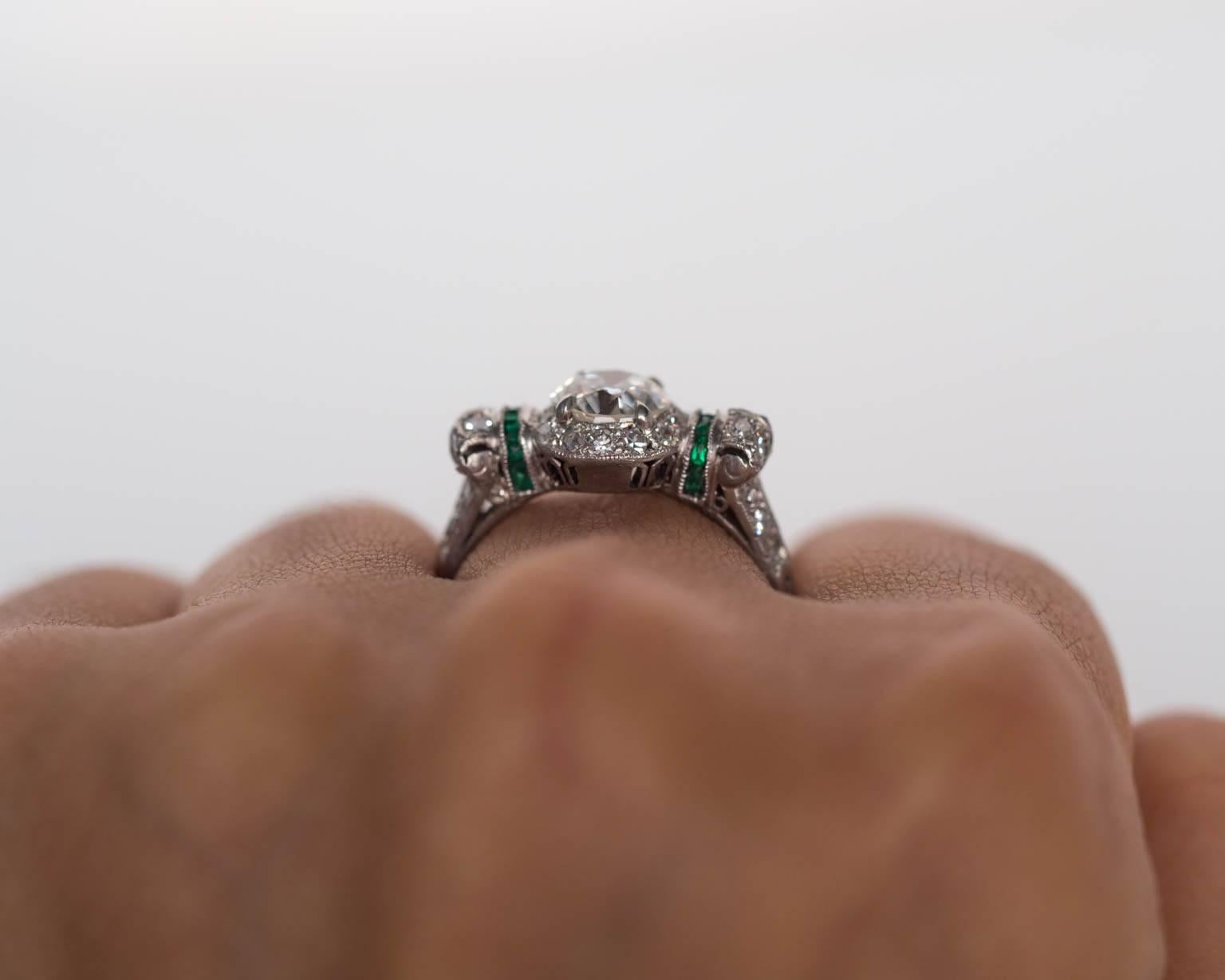 1920s Art Deco Emerald Diamond Platinum Engagement Ring 4
