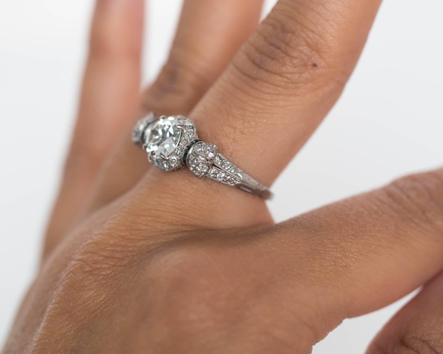 1920s Art Deco Emerald Diamond Platinum Engagement Ring 5