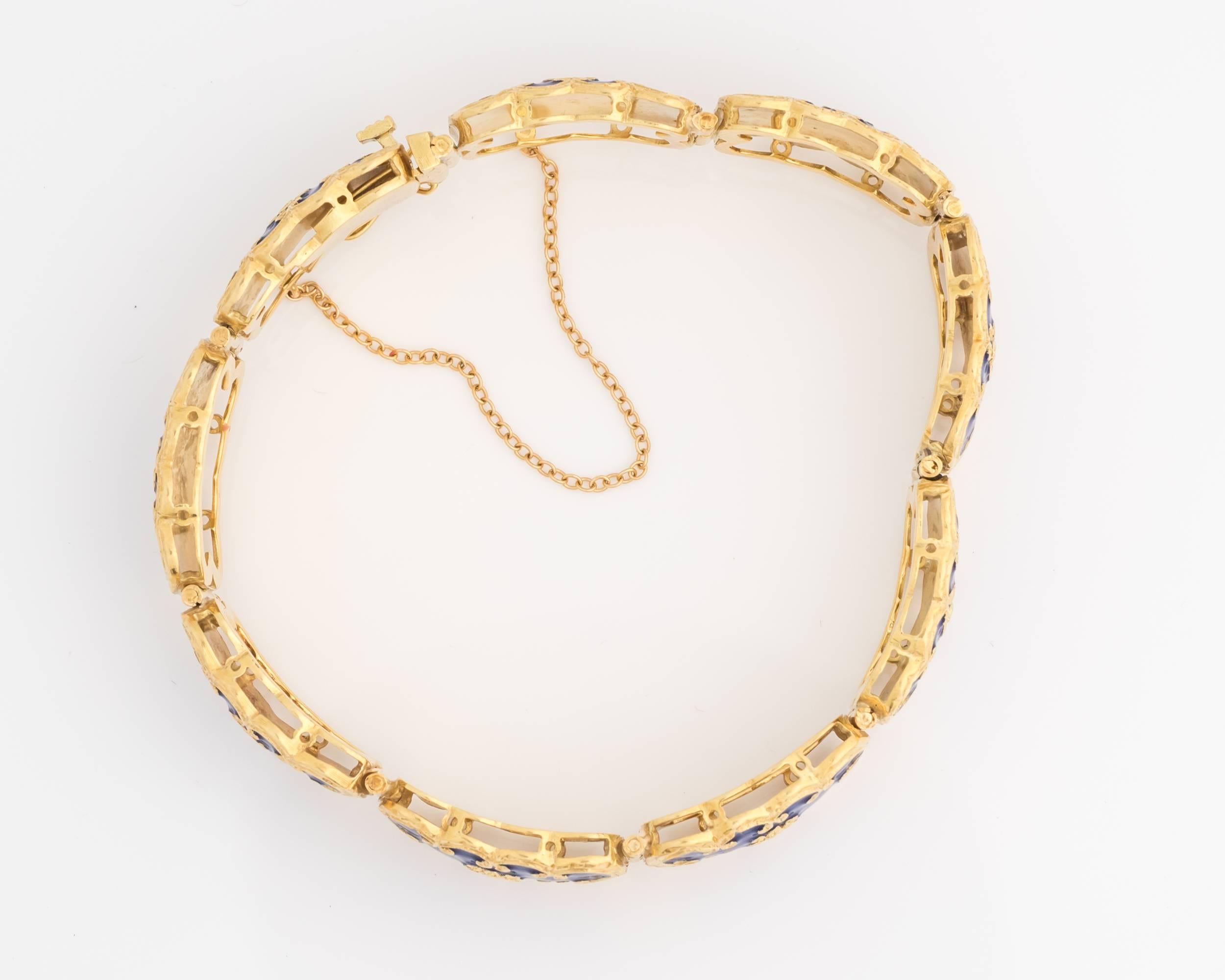 Blue Enamel Gold Scroll Design Bracelet 2