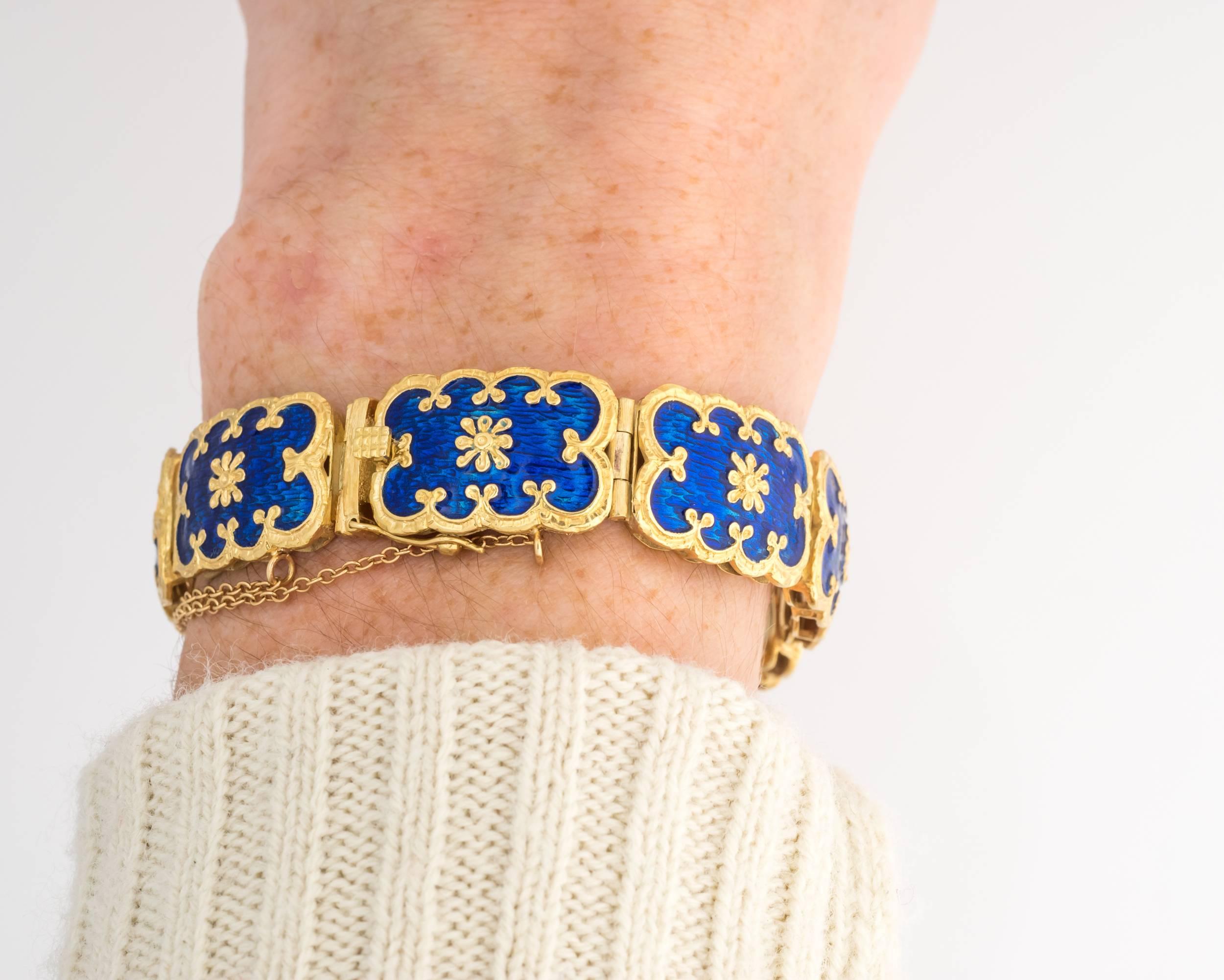 Blue Enamel Gold Scroll Design Bracelet 4