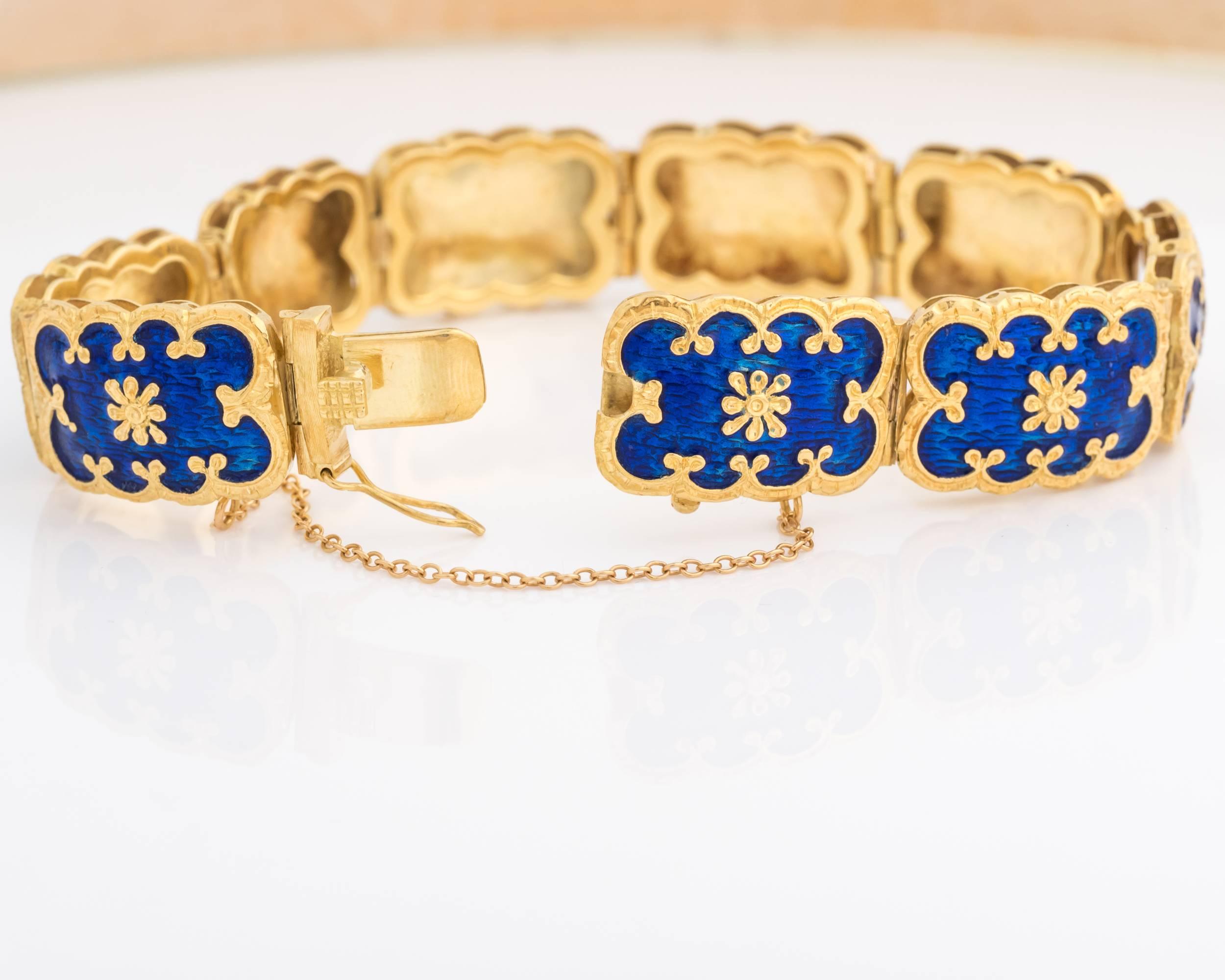 Women's Blue Enamel Gold Scroll Design Bracelet