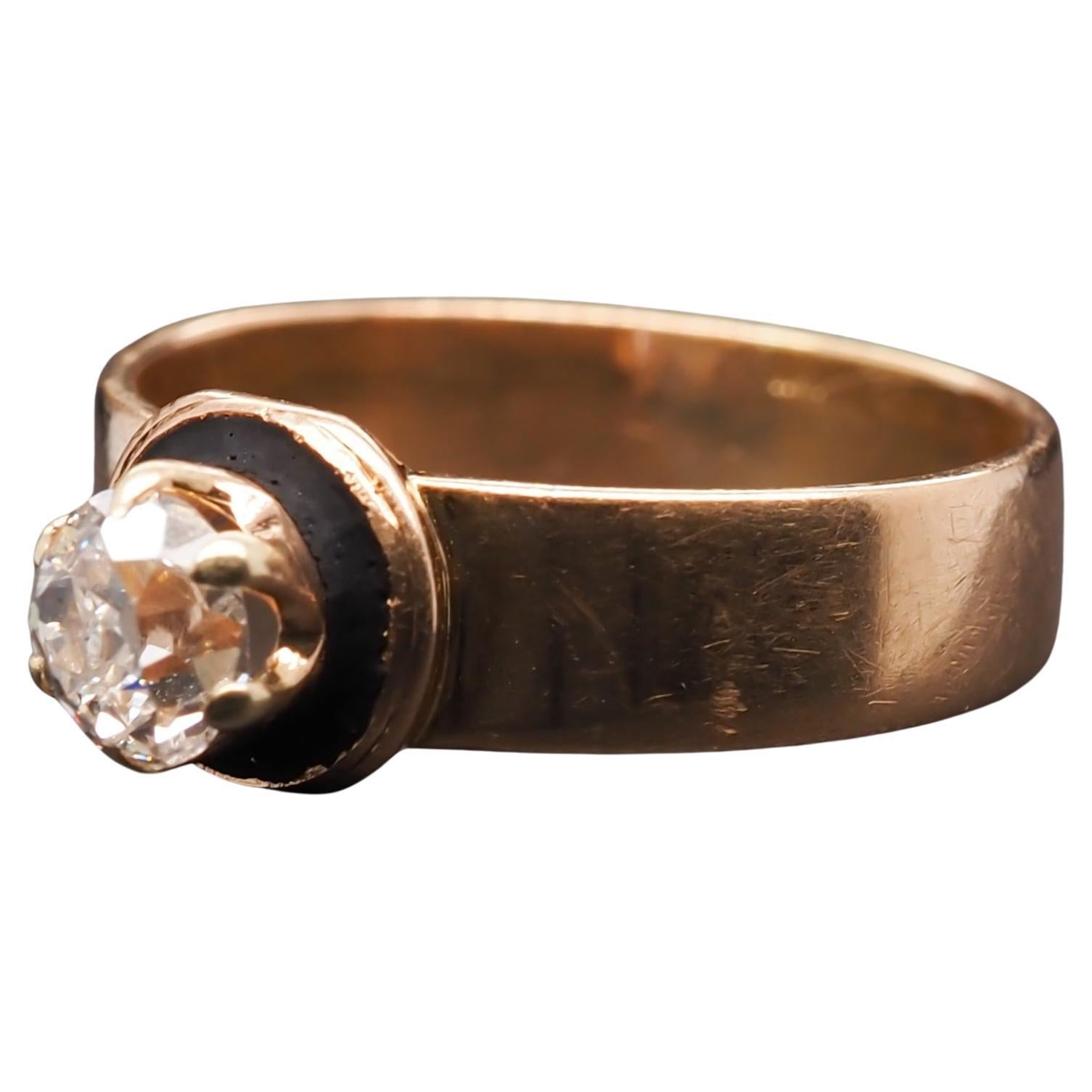 14 Karat Yellow Gold Victorian .55 Carat Old Miner Cut Diamond Engagement Ring For Sale