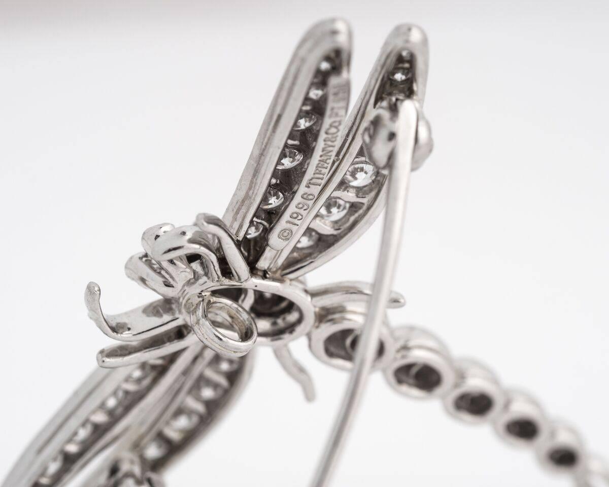Tiffany & Co 1996 Limited Edition Platinum, Diamond, and Sapphire Dragonfly Pin In Excellent Condition In Atlanta, GA
