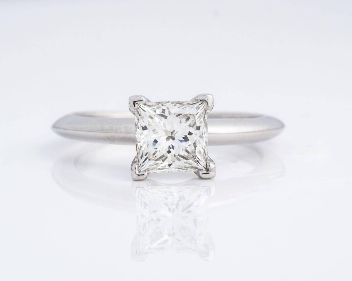 Modern Tiffany & Co. Platinum 1.06 Carat Princess Cut Solitaire Design Engagement Ring