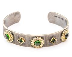 1990s John Apel Designer Tsavorite and Diamond Cuff Bangle