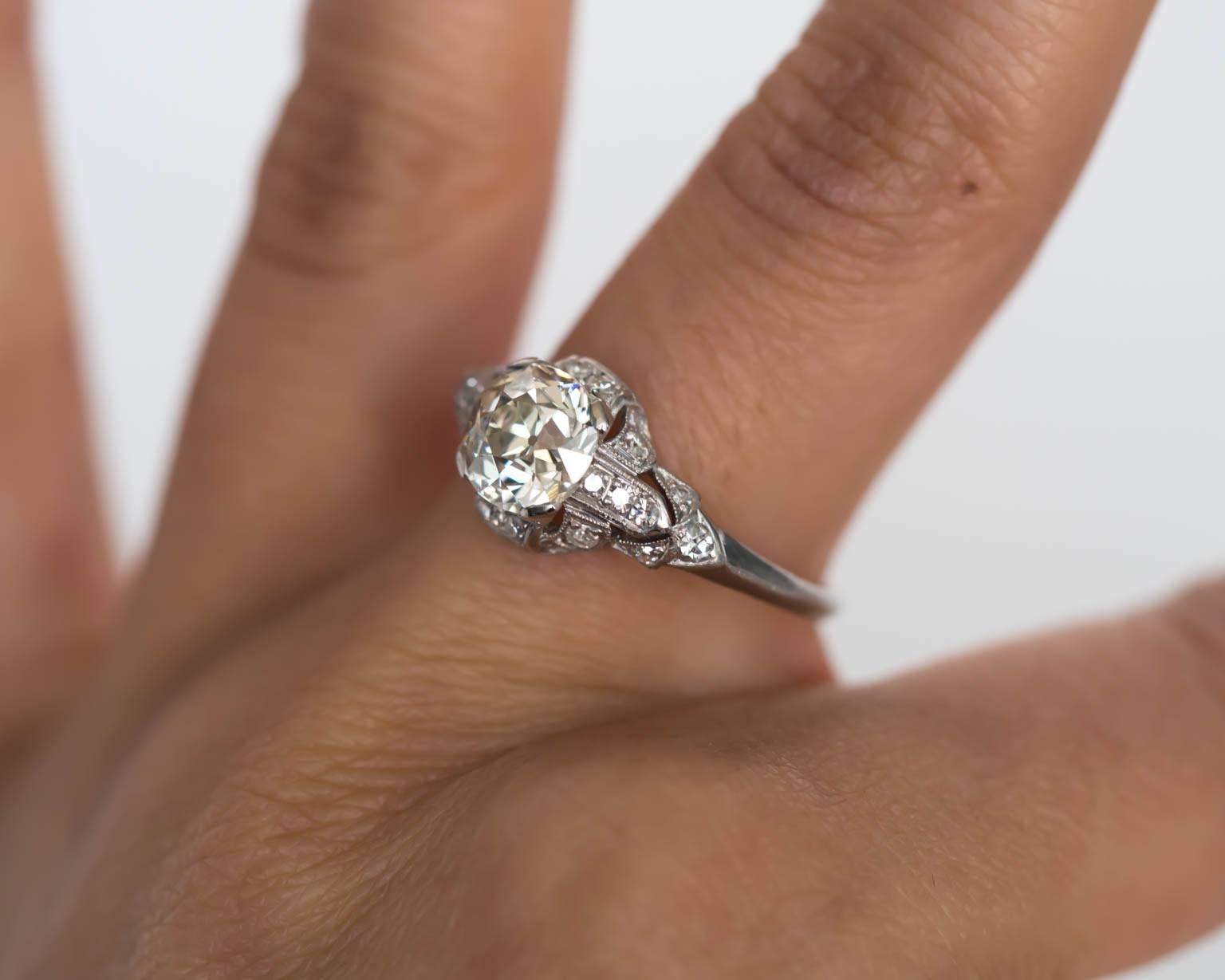 1910s Art Deco Platinum GIA Certified 1.49 Carat Diamond Engagement Ring 3