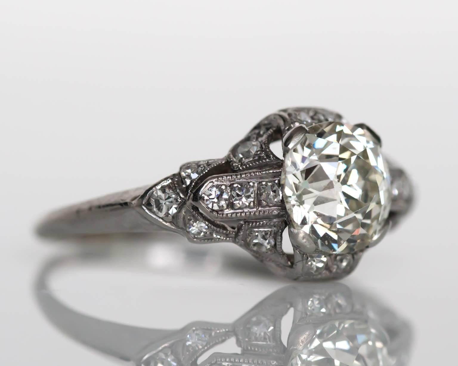 1910s Art Deco Platinum GIA Certified 1.49 Carat Diamond Engagement Ring In Excellent Condition In Atlanta, GA
