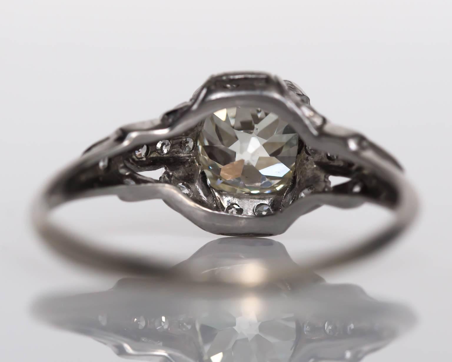 Women's 1910s Art Deco Platinum GIA Certified 1.49 Carat Diamond Engagement Ring