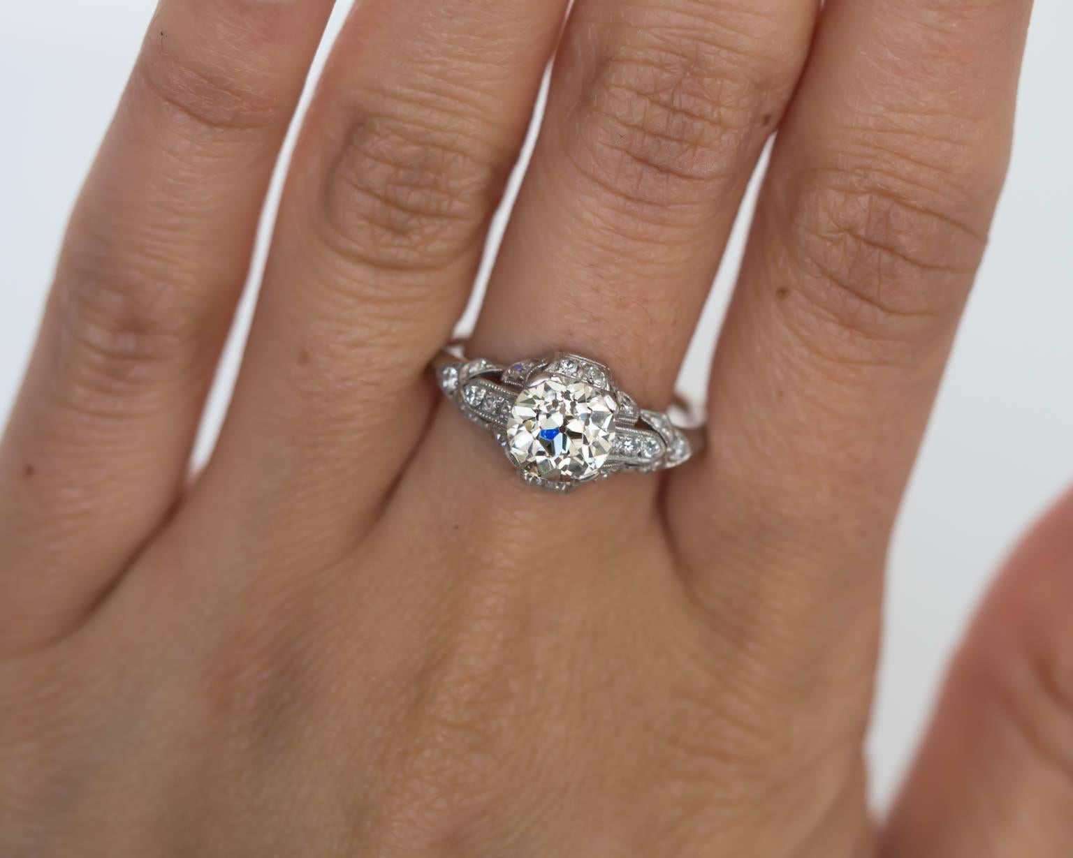 1910s Art Deco Platinum GIA Certified 1.49 Carat Diamond Engagement Ring 2