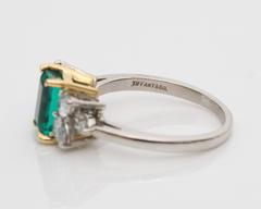 1980s Tiffany & Co. 1 Carat Emerald and Diamond Platinum Yellow Gold Ring