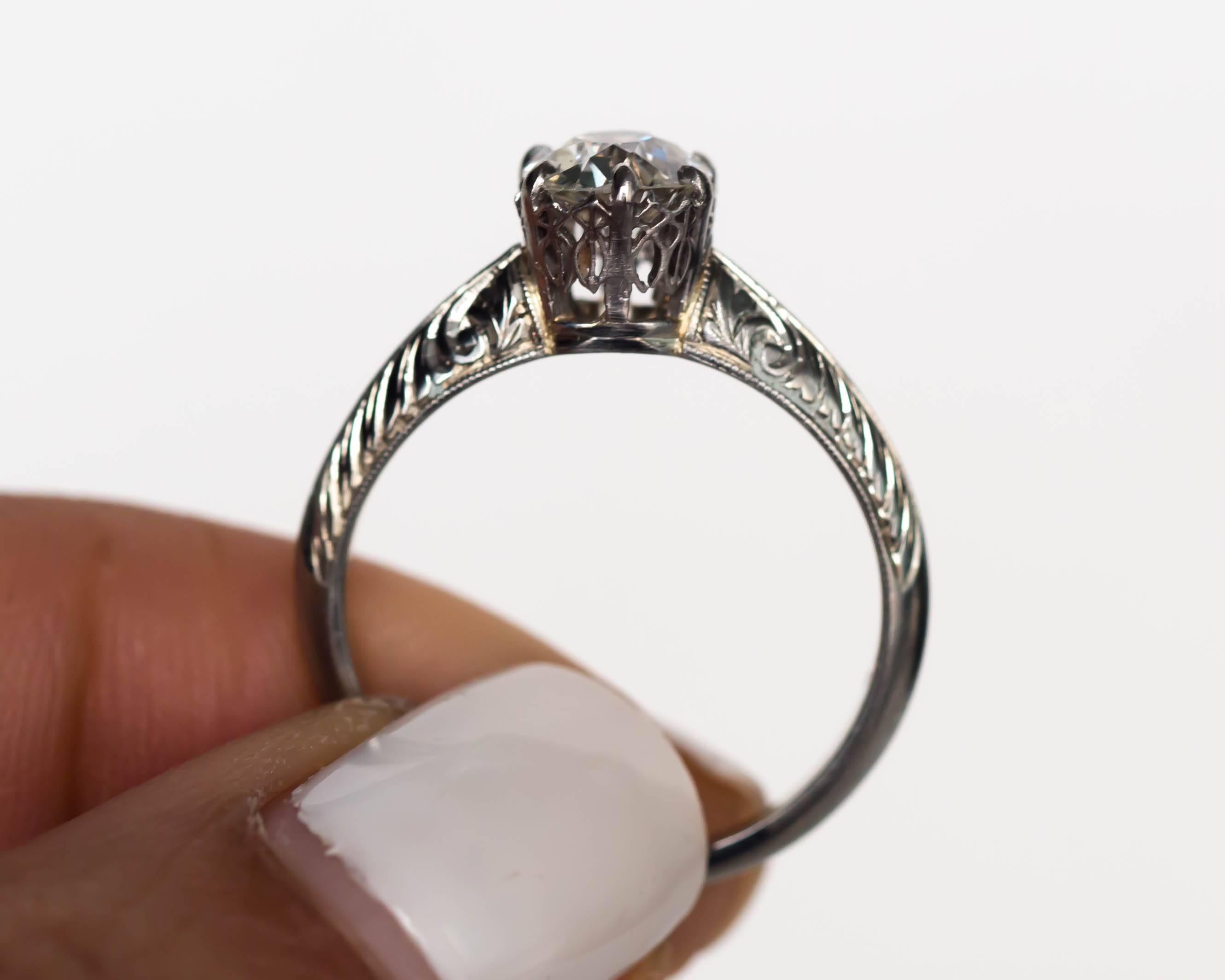 1910 Edwardian GIA Certified .74 Carat Diamond White Gold Engagement Ring In Excellent Condition For Sale In Atlanta, GA