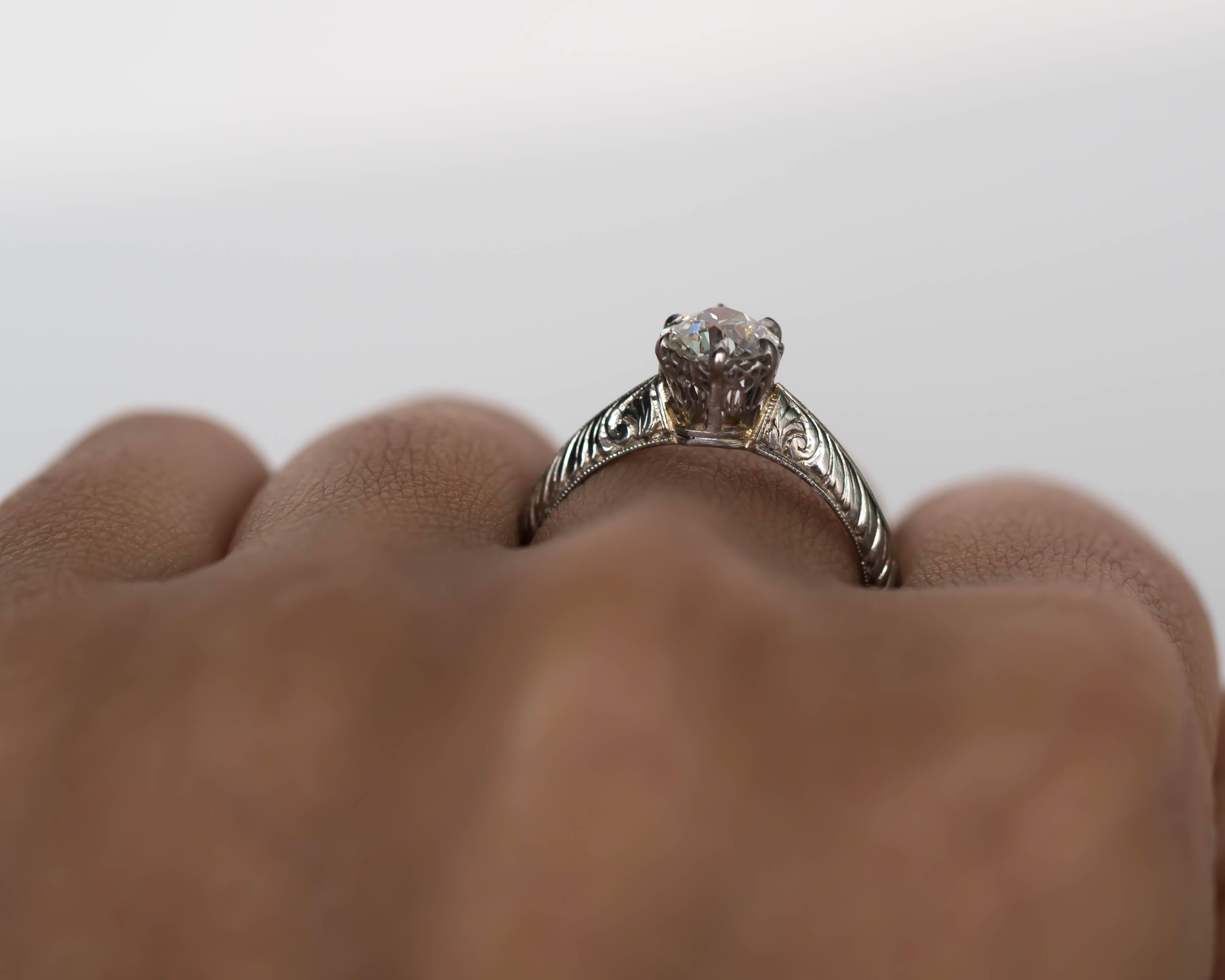 1910 Edwardian GIA Certified .74 Carat Diamond White Gold Engagement Ring For Sale 2