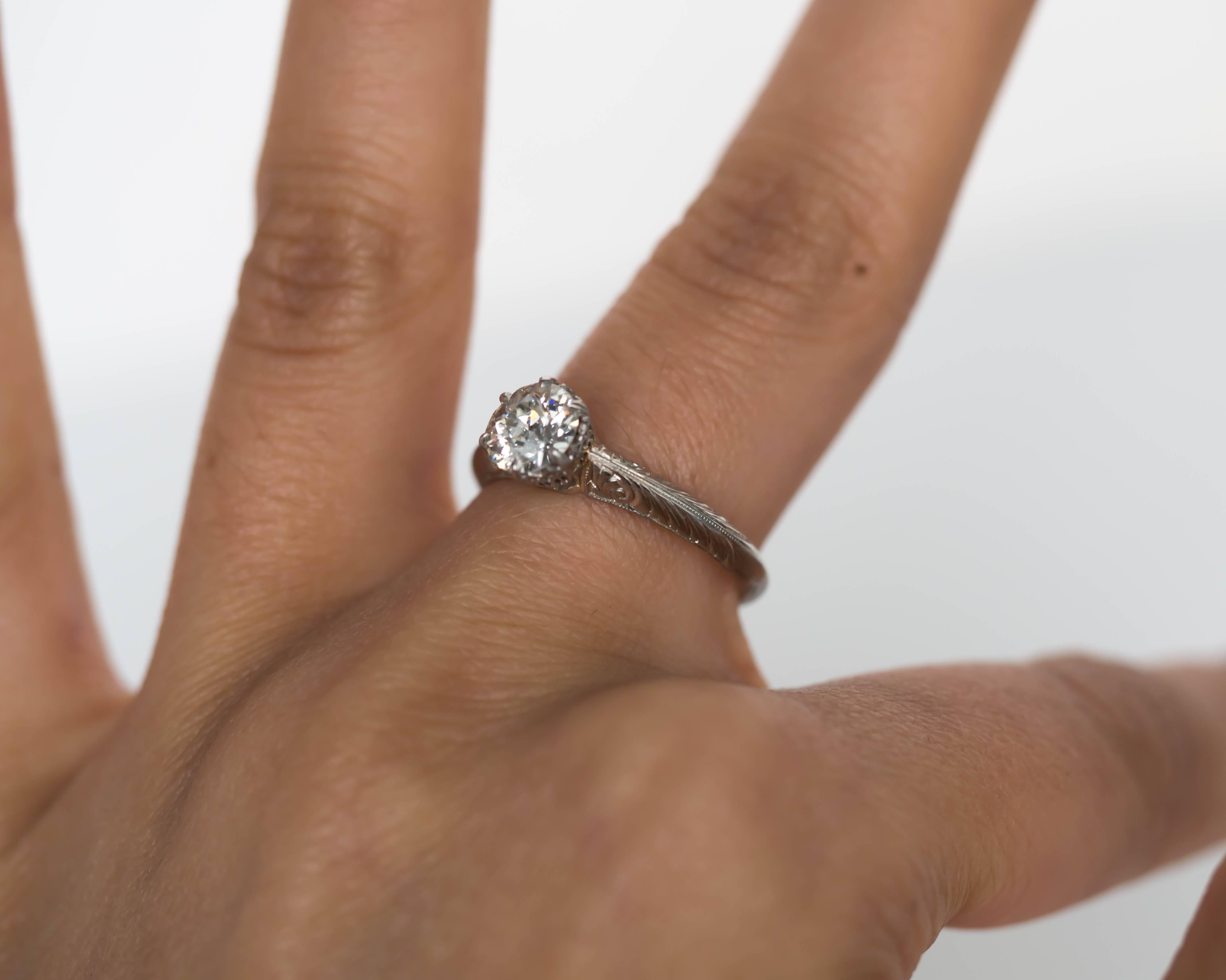 1910 Edwardian GIA Certified .74 Carat Diamond White Gold Engagement Ring For Sale 1