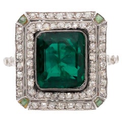 Antique Estate Art Deco Platinum AGL Colombian Emerald and Diamond Ring - VEG#80b