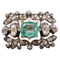 Antique Estate Victorian Silver Top and Gold AGL 4ct Colombian Emerald Brooch - VHK#826b