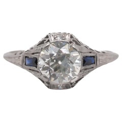 Anillo de diamantes europeos antiguos Estate Art Decó de platino GIA 1,12ct - VEG#58a