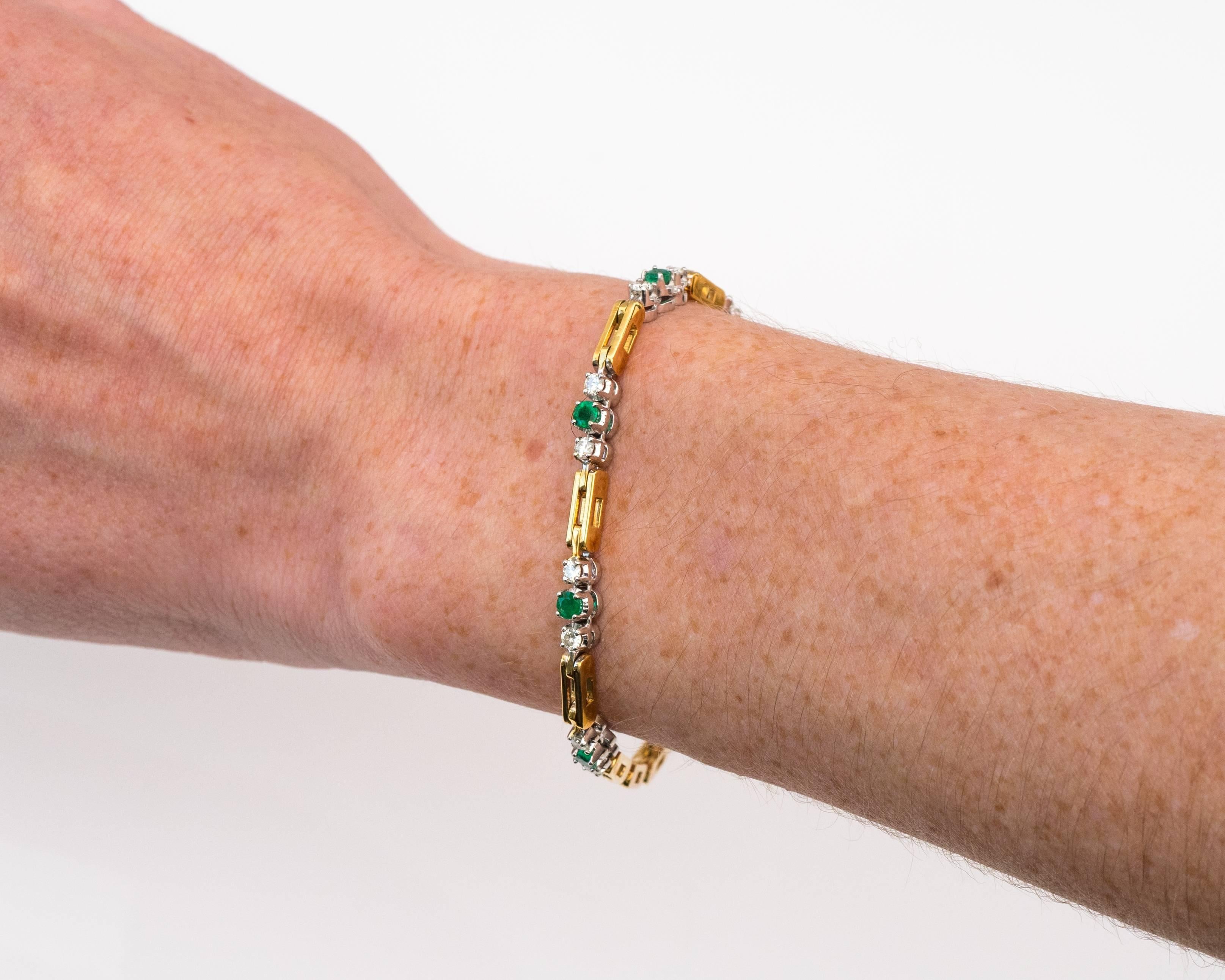 Women's 1950s Emerald Diamond Yellow Gold Bracelet