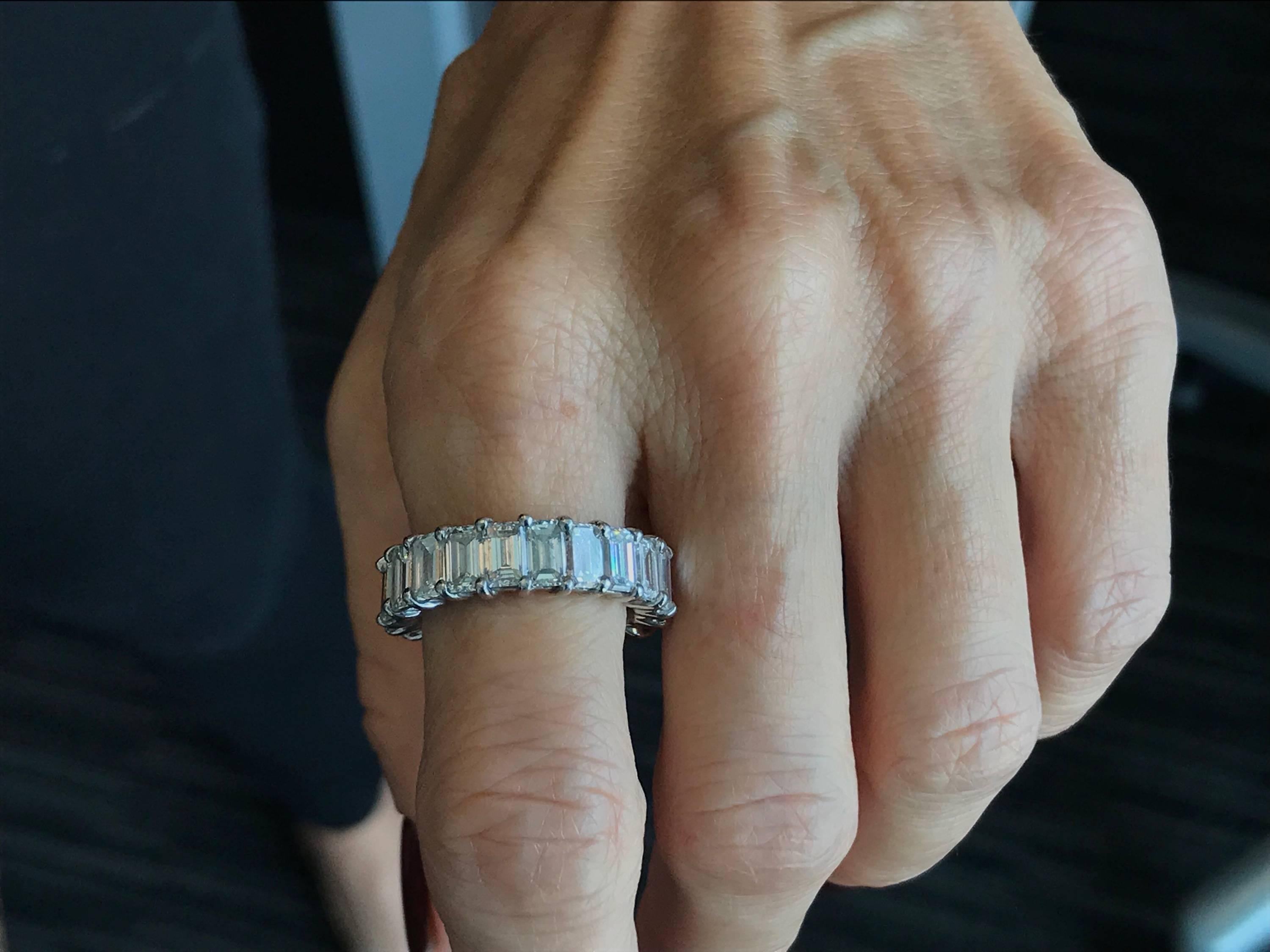Women's 10 Carat Emerald-Cut Diamonds Platinum Eternity Band Ring