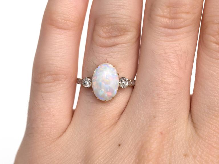 1880s Victorian 2.50 Carat Opal and .60 Carat Diamond Engagement Ring 1
