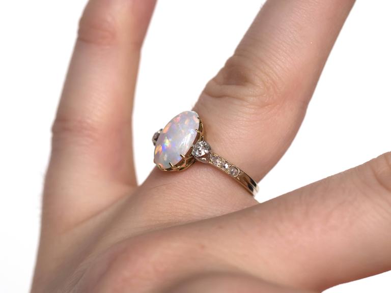 1880s Victorian 2.50 Carat Opal and .60 Carat Diamond Engagement Ring 2