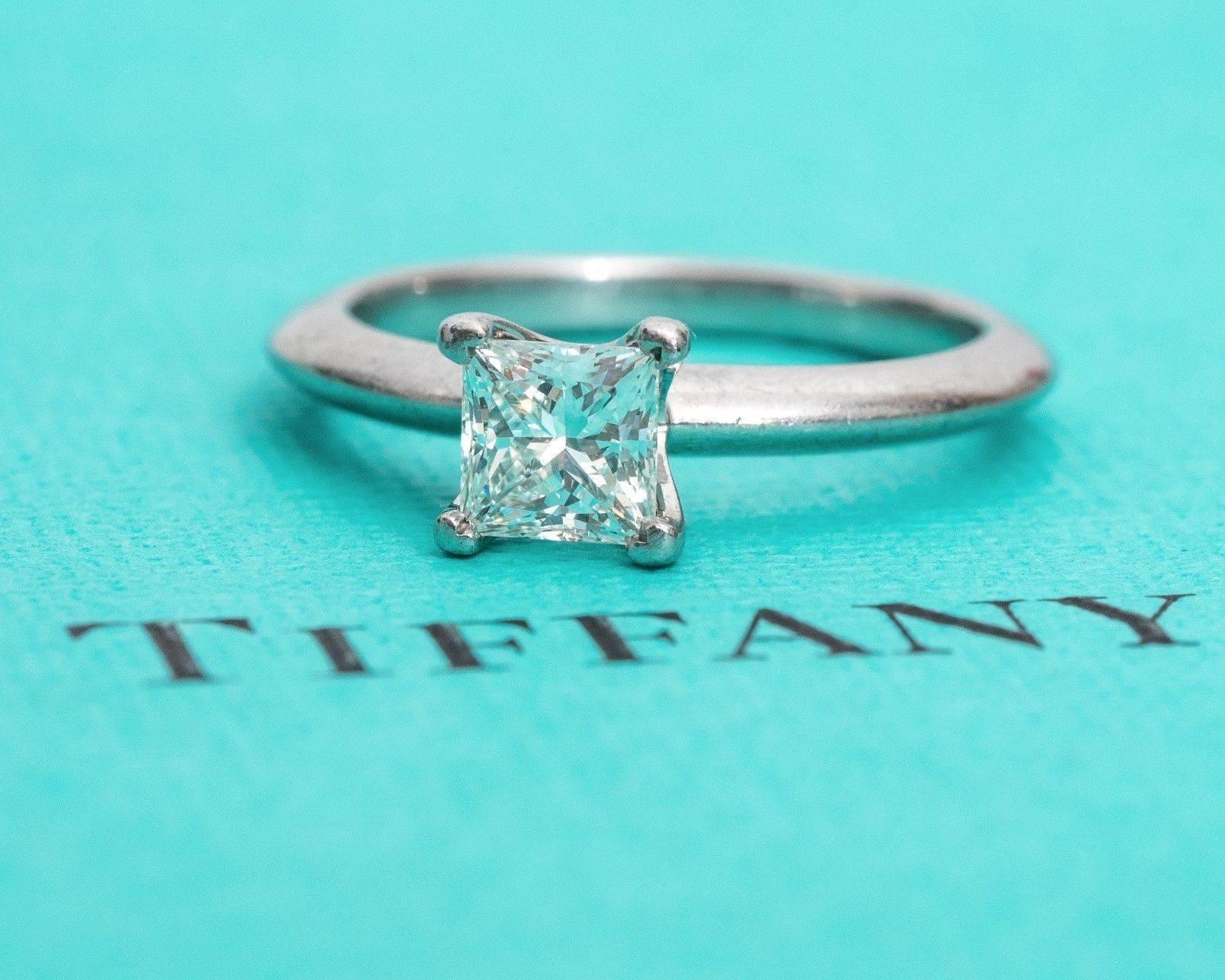 Tiffany & Co. Classic Diamond Platinum Solitaire Engagement Ring In Good Condition For Sale In Atlanta, GA